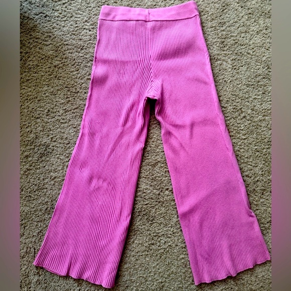 Aerie Gotta Jet High Waisted Wide Leg Ribbed Pink Sweater Pants Size L - Picture 2 of 6